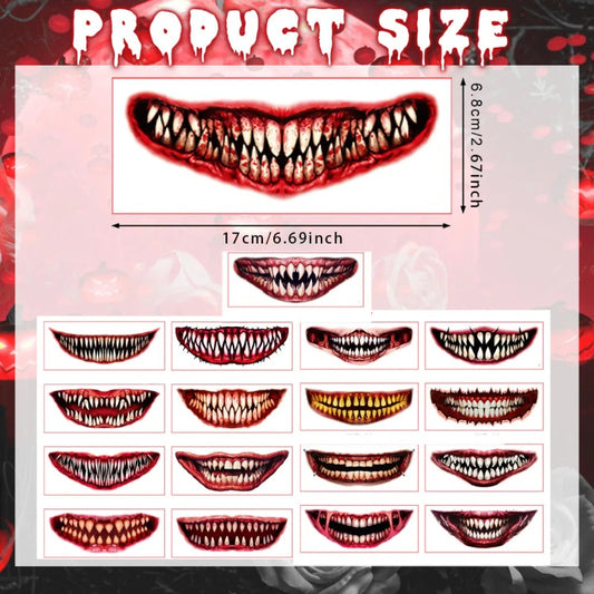 18 Piece Scary Mouth Temporary Tattoos